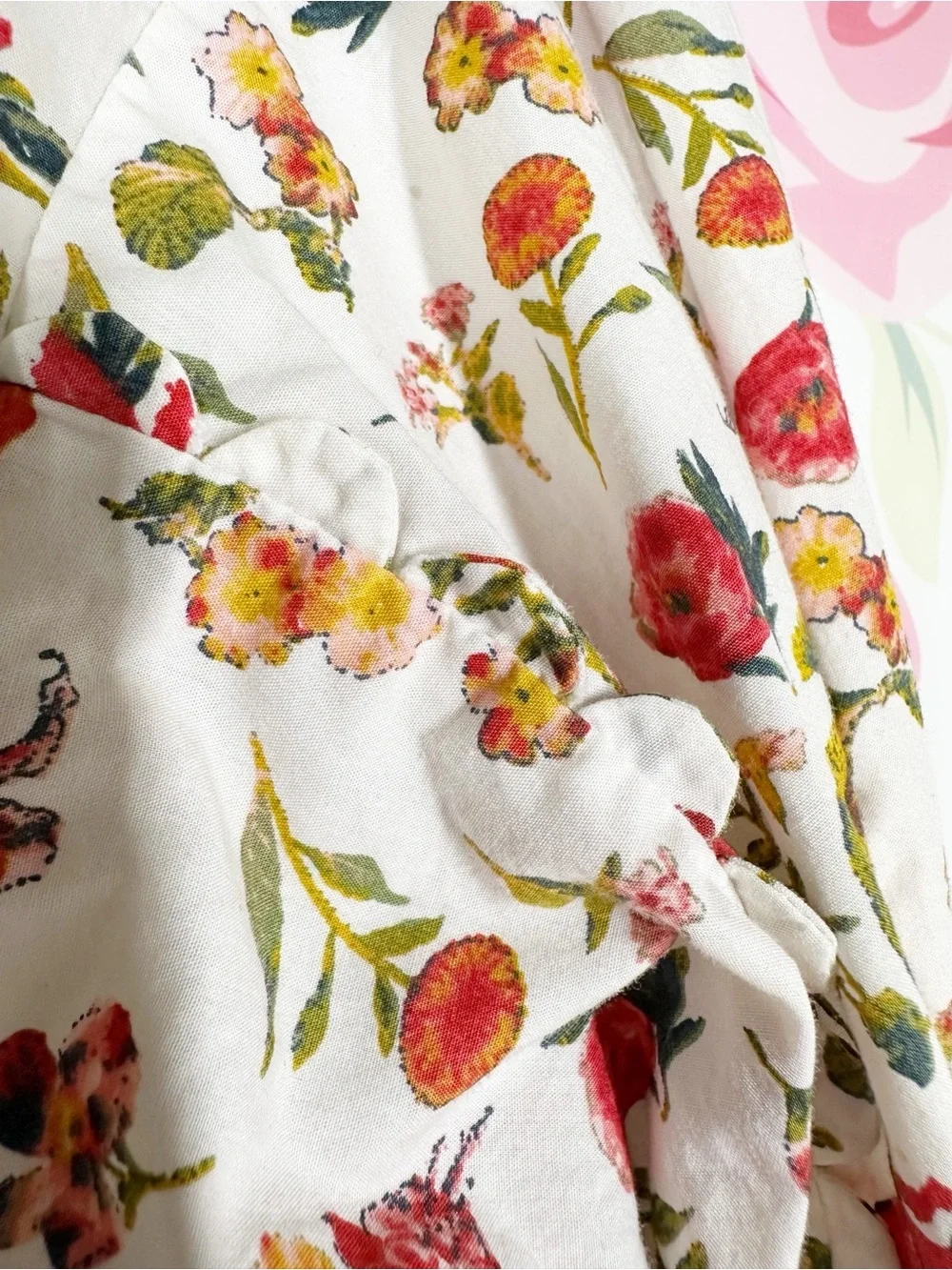 J. Crew Cream Floral Tie-Neck Blouse with Pink Yellow Blooms Top M